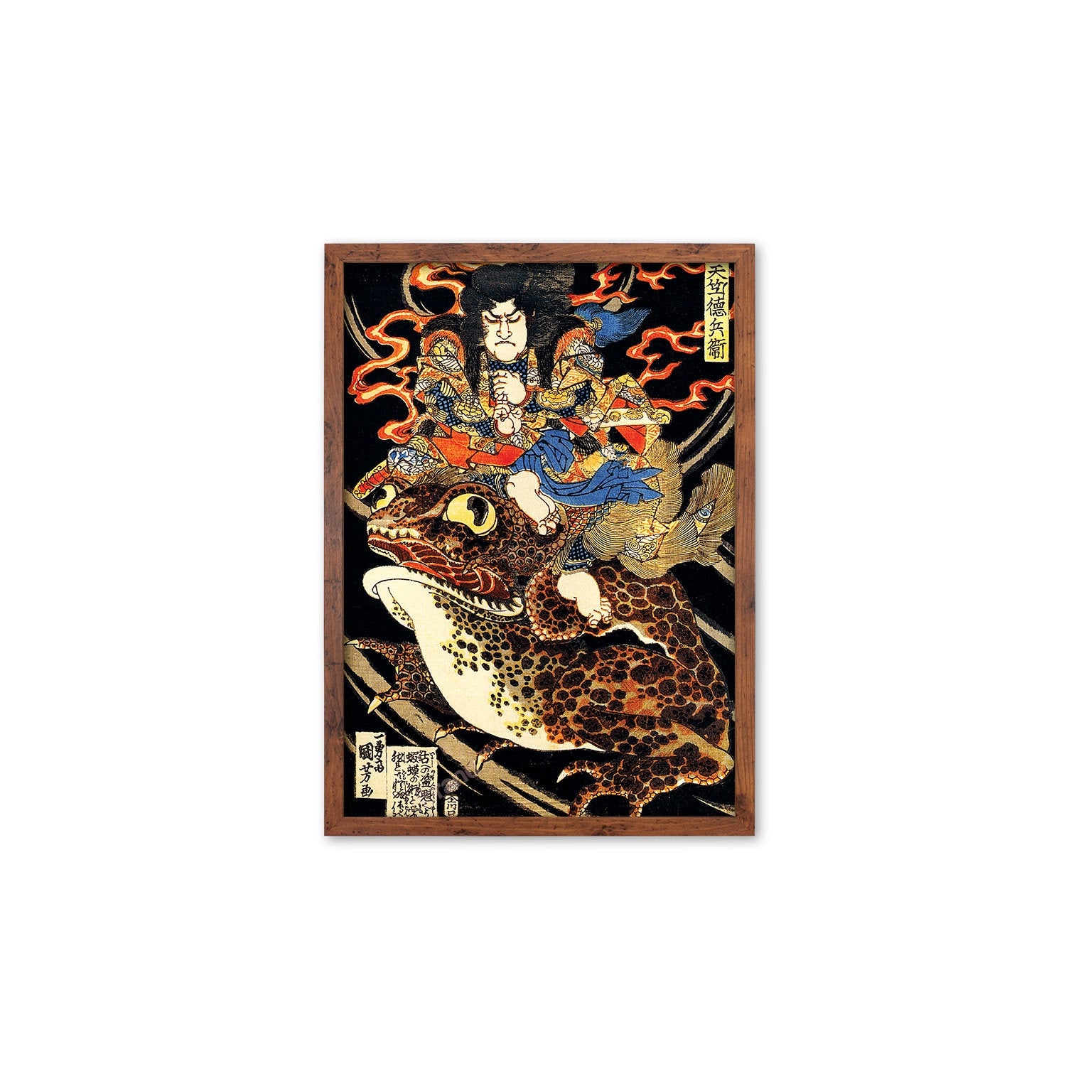 Japanese Samurai Art Print Poster Woodblock Ukiyo-e Style Framed Mounted Wall Utagawa Kuniyoshi Samurai Toad Horror Monster Frog Japan A3 A2