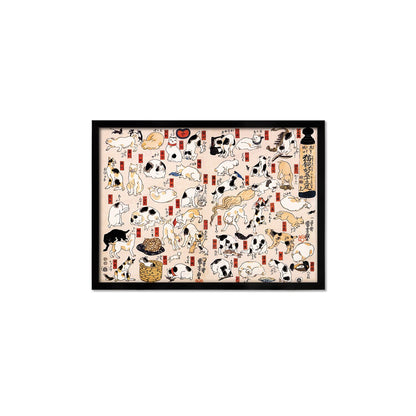 Japanese Art Cats Print Poster Woodblock Ukiyo-e Framed Mounted Wall Utagawa Kuniyoshi Tokaido Tattoo Cute Kawaii Funny Calligraphy A2 A3