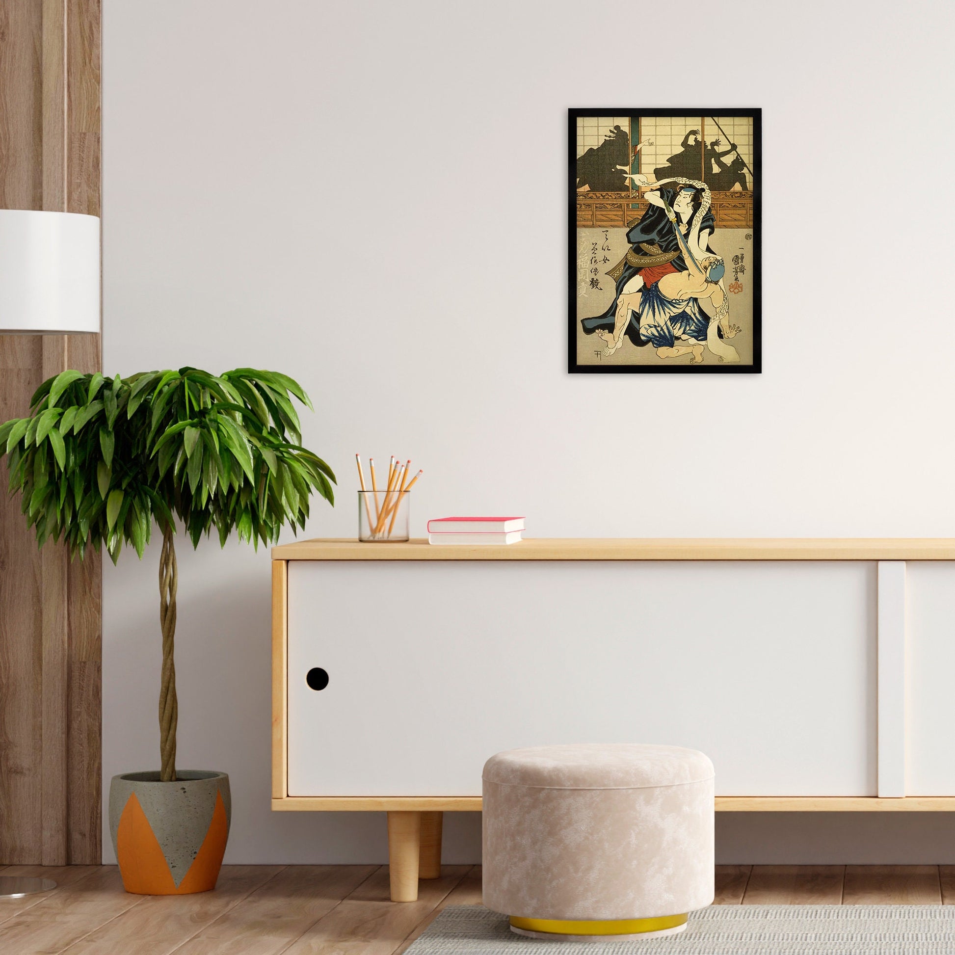 Japanese Samurai Art Print Poster Woodblock Ukiyo-e Kabuki Actors Geisha Utagawa Kuniyoshi Framed Mounted Wall Warrior Sword Tattoo A3 A2
