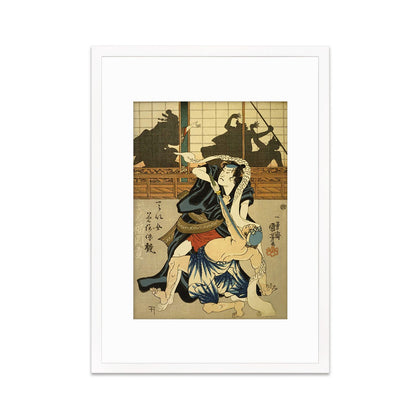 Japanese Samurai Art Print Poster Woodblock Ukiyo-e Kabuki Actors Geisha Utagawa Kuniyoshi Framed Mounted Wall Warrior Sword Tattoo A3 A2