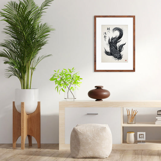 Japanese Koi Carp Art Print Poster Woodblock Ukiyo-e Style Framed Mounted Wall Samurai Tattoo Monster Calligraphy Beautiful Bushido A3 A2