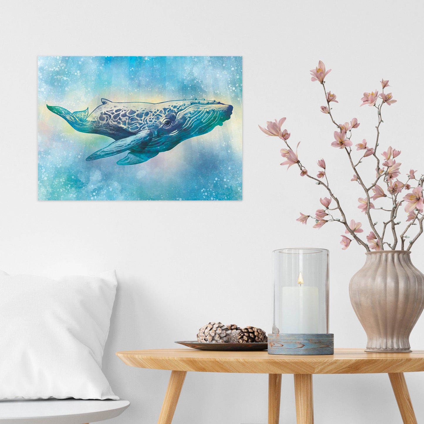 Humpback Whale Art Print Poster Wall Decor Beautiful Watercolour Pencil Drawing Artwork Sea Orca Dolphin Ocean Nature Planet Earth Tattoo A3