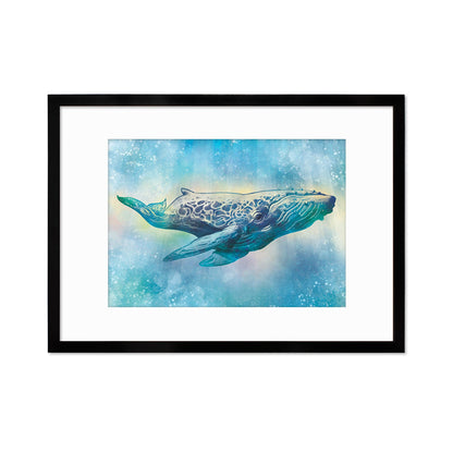 Humpback Whale Art Print Poster Wall Decor Framed Mounted Watercolour Pencil Drawing Frame Sea Orca Dolphin Ocean Nature Planet Earth A3 A2