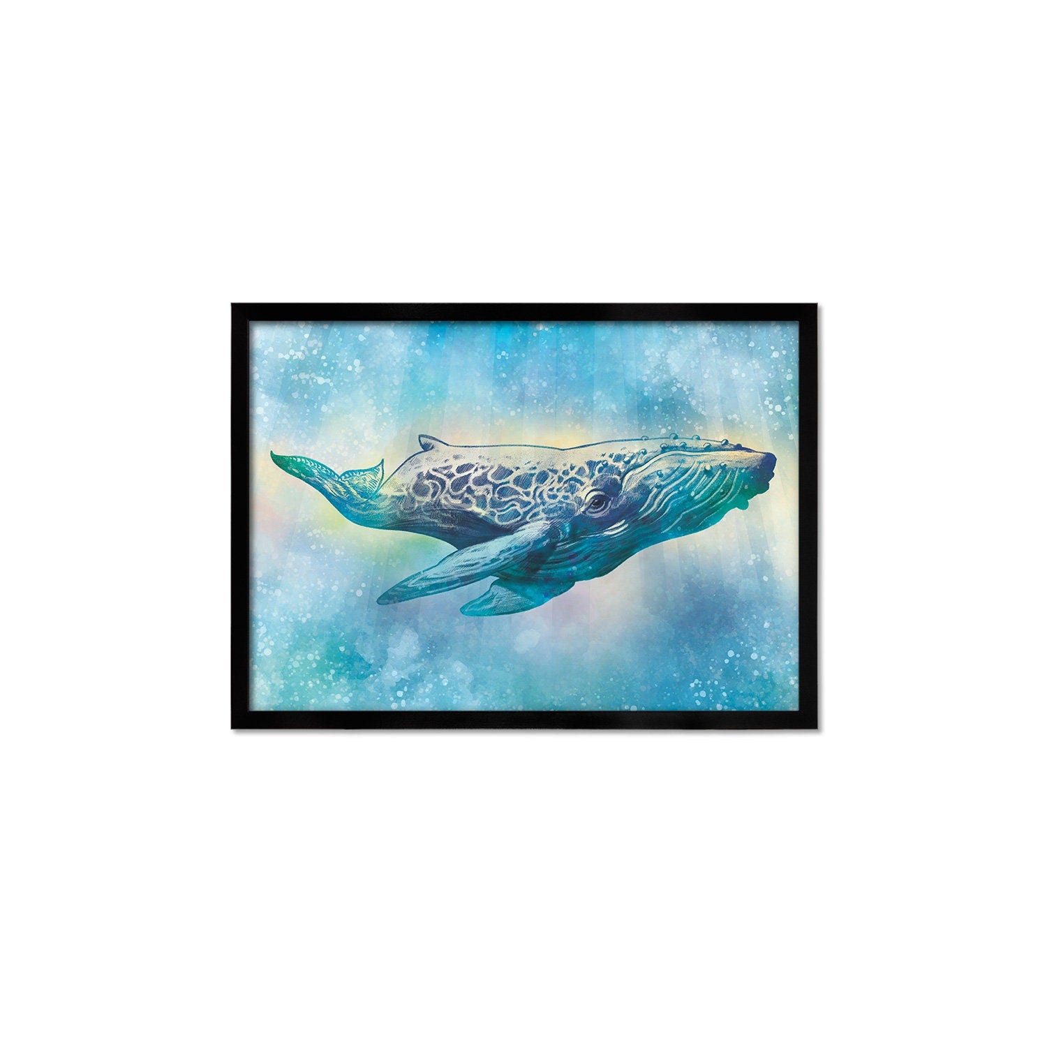 Humpback Whale Art Print Poster Wall Decor Framed Mounted Watercolour Pencil Drawing Frame Sea Orca Dolphin Ocean Nature Planet Earth A3 A2