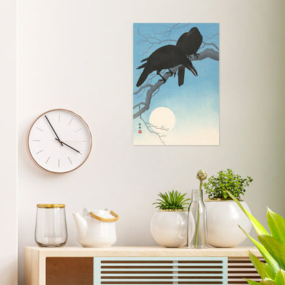 Japanese Ukiyo-e Art Print Poster Woodblock Wall Art Ohara Koson Shoson Two Crows Raven Moon Bird Tattoo Beautiful Japan Calligraphy Nature