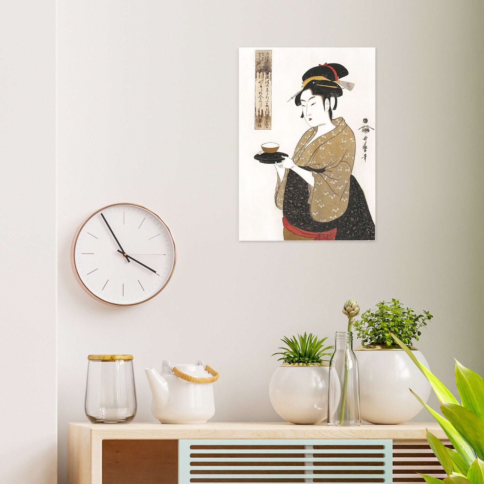 Japanese Ukiyo-e Art Print Poster Woodblock Wall Art Kitagawa Utamaro Geisha Maiko Tea House Kimono Tattoo Beautiful Japan Calligraphy A3