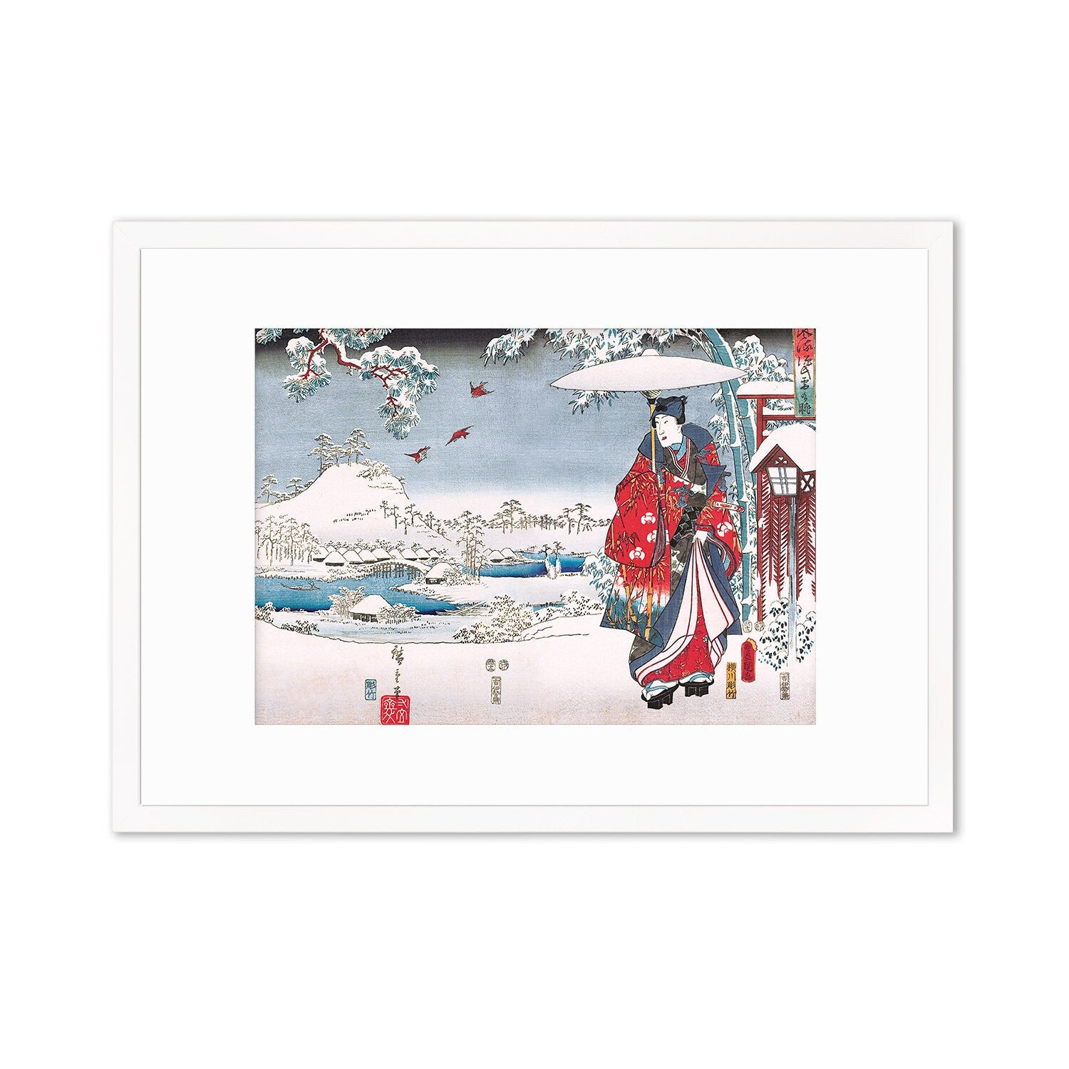 Japanese Art Prince Genji Framed Mounted Ukiyo-e Wall Decor Print Poster Woodblock Maiko Geisha Kimono Bijin Tattoo Calligraphy Beautiful