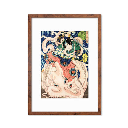 Japanese Art Samurai Octopus Framed Mounted Ukiyo-e Wall Decor Print Poster Woodblock Warrior Bushido Utagawa Kuniyoshi Tattoo Calligraphy