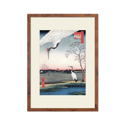 Japanese Art Cranes Framed Mounted Ukiyo-e Wall Decor Print Poster Woodblock Birds Minowa Hiroshige Utagawa Landscape Tattoo Calligraphy