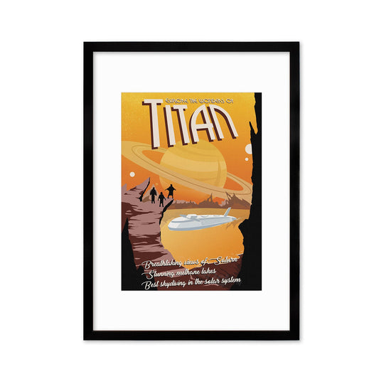 Planet Moon Titan Art Framed Mounted Wall Decor Print Retro Space Flight Travel Poster Science Sci Fi Geek Astronomy Cosmos Solar System Io