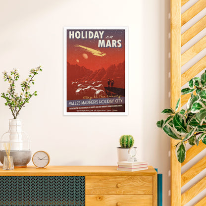 Planet Mars Art Framed Mounted Wall Decor Print Vintage Retro Space Flight Travel Poster Science Sci Fi Astronomy Cosmos Solar System Moon