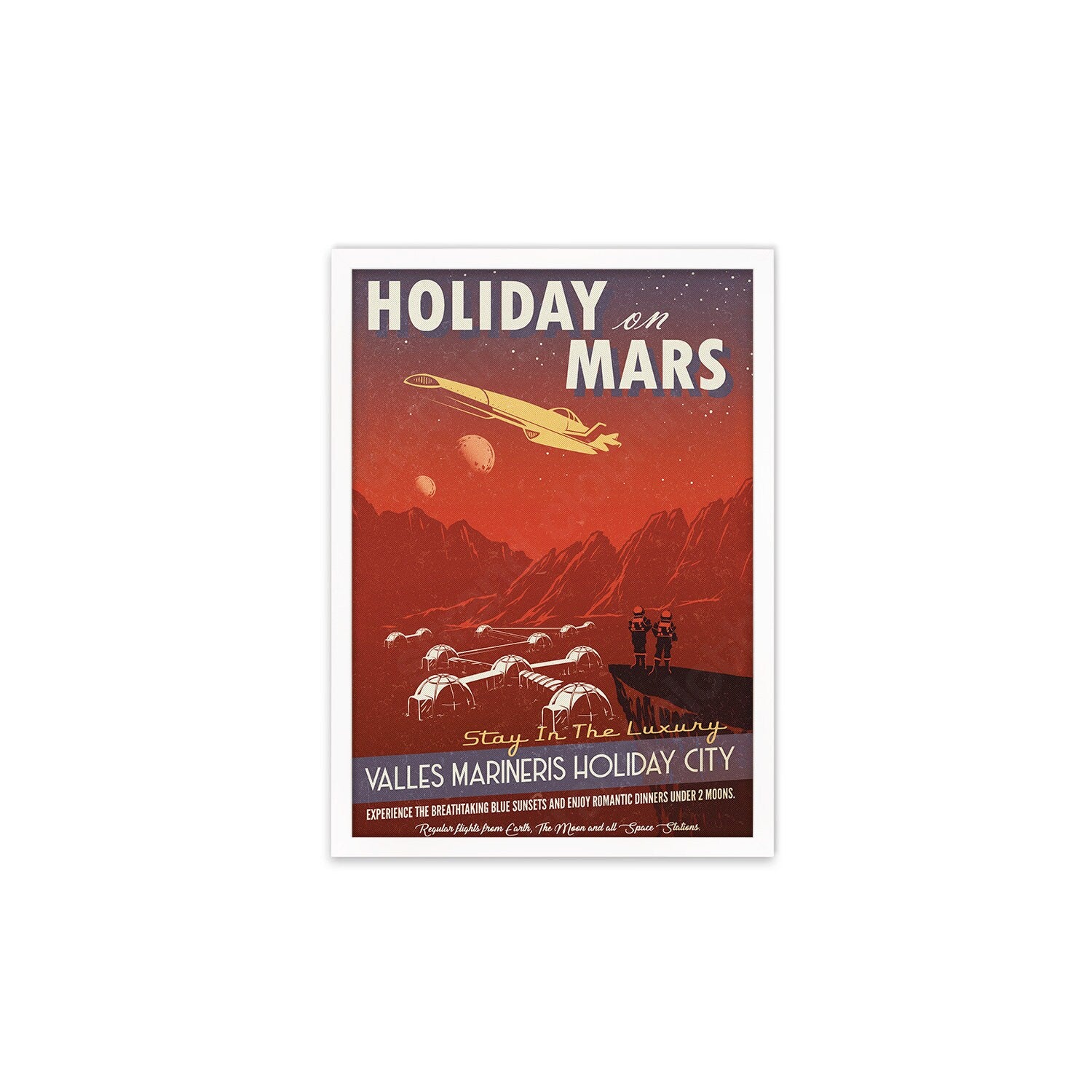 Planet Mars Art Framed Mounted Wall Decor Print Vintage Retro Space Flight Travel Poster Science Sci Fi Astronomy Cosmos Solar System Moon