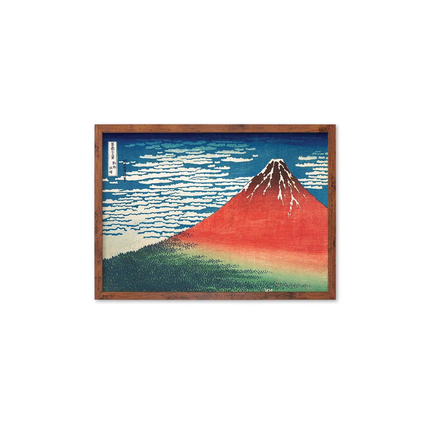 Japanese Art Mount Fuji Framed Mounted Ukiyo-e Wall Decor Print Poster Woodblock San Gaifu Kaisei Hokusai Landscape Beautiful Calligraphy