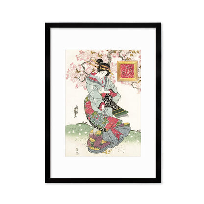 Japanese Art Geisha Sakura Framed Mounted Ukiyo-e Wall Decor Print Poster Woodblock Keisai Eisen Maiko Bijin Cherry Blossoms Beautiful A2 A3