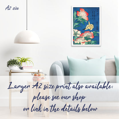 Japanese Art Print Poster Woodblock Ukiyo-e Framed Mounted Wall Hokusai Flower Floral Peonies Canary Bird Tattoo Beautiful Calligraphy A2 A3