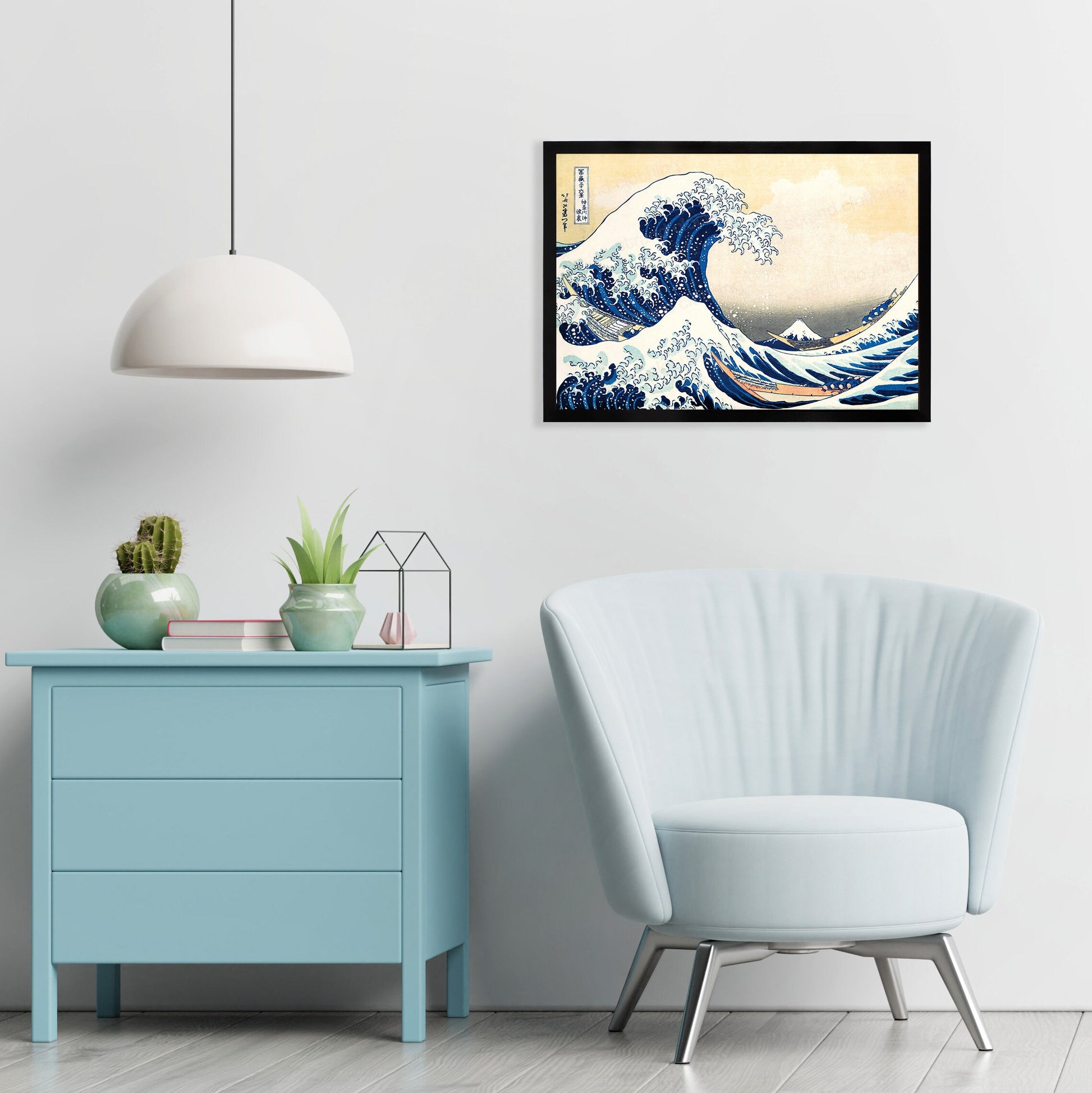 Japanese Art Hokusai Kanagawa Wave Print Poster Woodblock Ukiyo-e Framed Mounted Wall Mount Fuji Beautiful Tattoo Japan Calligraphy A2 Large
