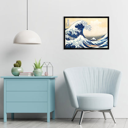 Japanese Art Hokusai Kanagawa Wave Print Poster Woodblock Ukiyo-e Framed Mounted Wall Mount Fuji Beautiful Tattoo Japan Calligraphy A2 Large