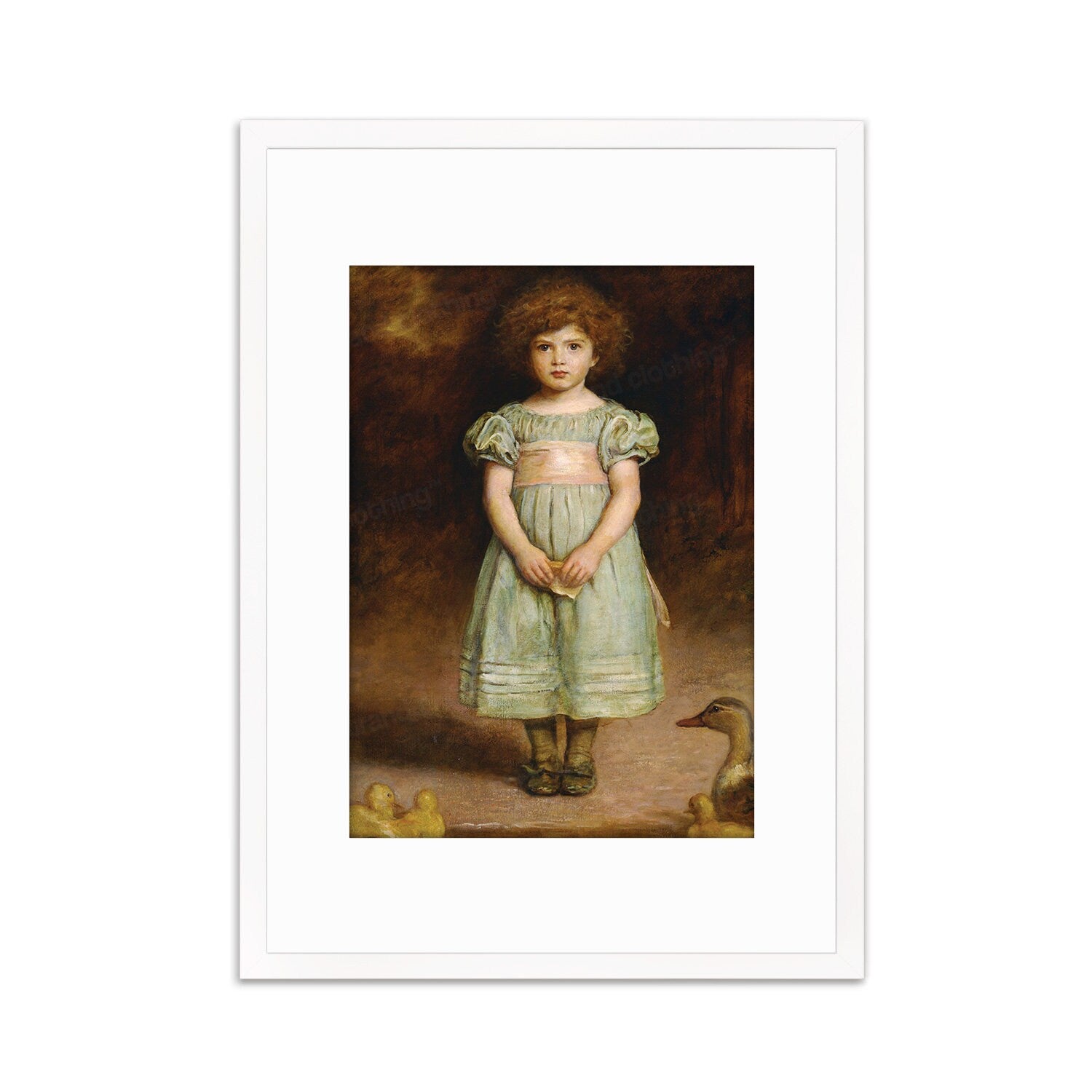 Ducklings Framed Art Print Poster Wall Mounted Pre-Raphaelite Antique Millais Classic Painting Victorian Edwardian Little Girl Birds Cute