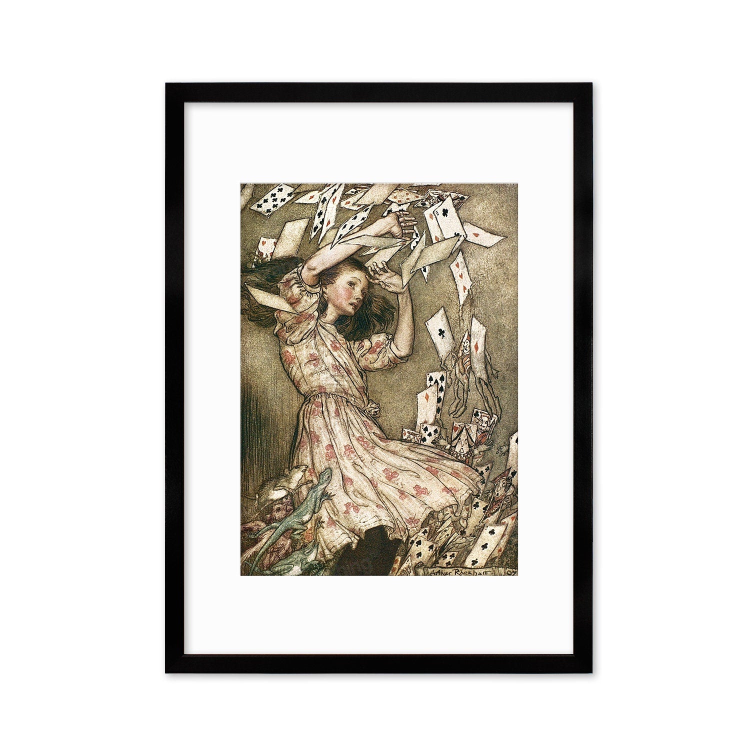 Alice In Wonderland Framed Art Print Poster Wall Mounted Antique Old Book Illustration Cards Arthur Rackham Victorian Edwardian Cute Quirky