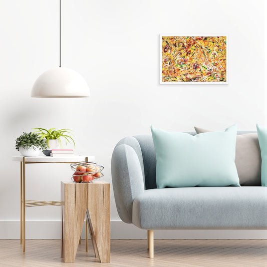 Contemporary Art Framed Mounted Wall Decor Print Poster Abstract Painting Original Modern Expressionism Medium Original Unique Scandi Bright