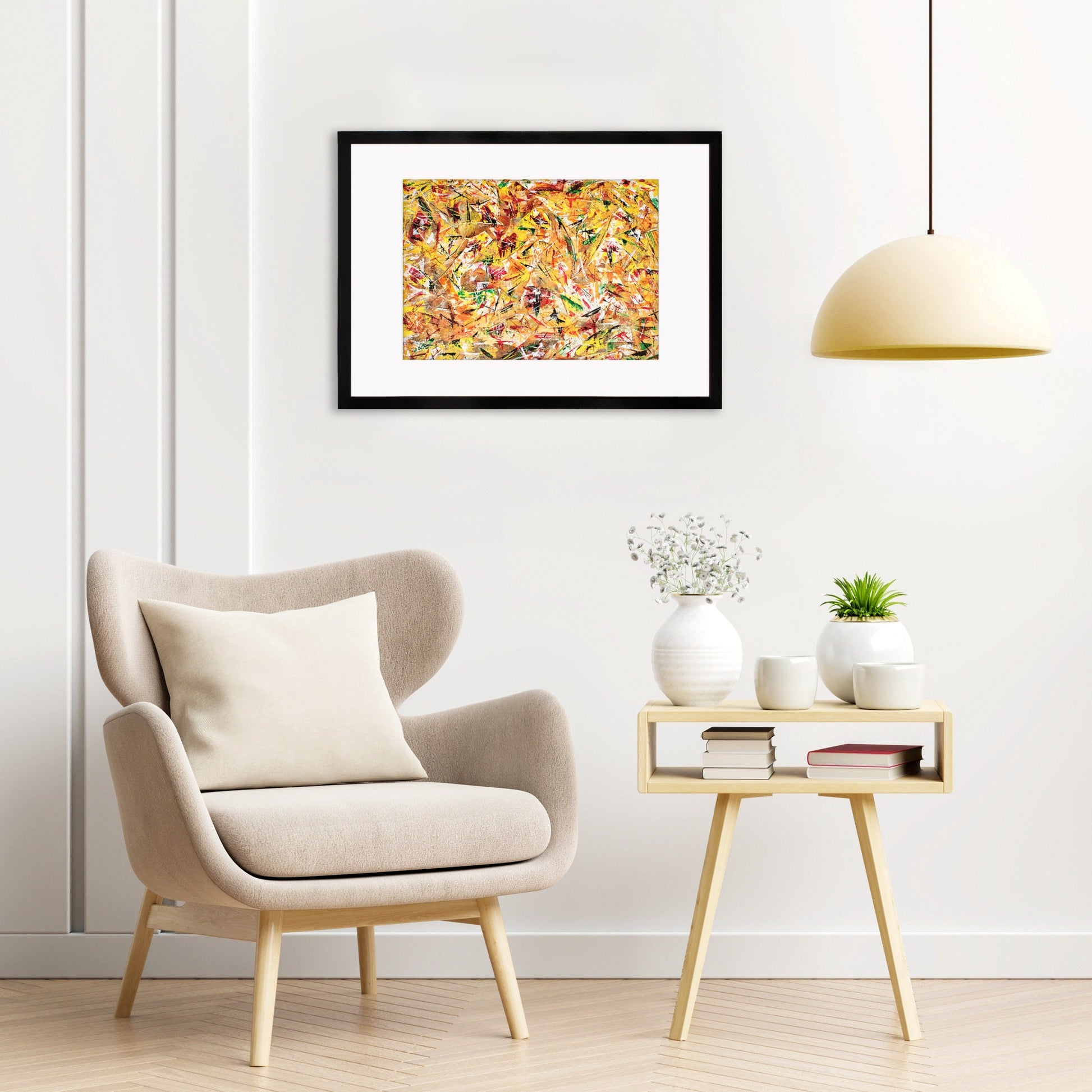 Contemporary Art Framed Mounted Wall Decor Print Poster Abstract Painting Original Modern Expressionism Medium Original Unique Scandi Bright