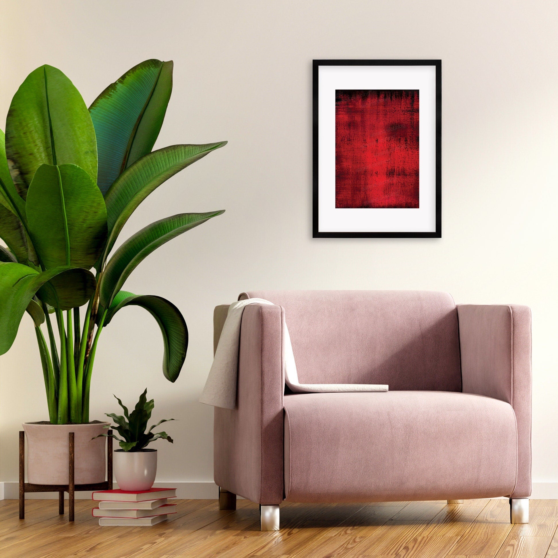 Contemporary Abstract Art Framed Mounted Wall Decor Print Poster Painting Original Modern Expressionism Original Unique Striking Red Intense