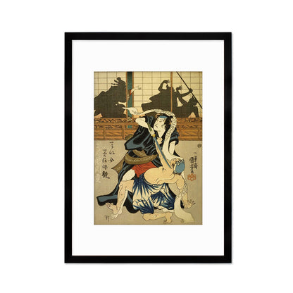 Japanese Samurai Art Print Poster Woodblock Ukiyo-e Kabuki Actors Geisha Utagawa Kuniyoshi Framed Mounted Wall Warrior Sword Tattoo A3 A2
