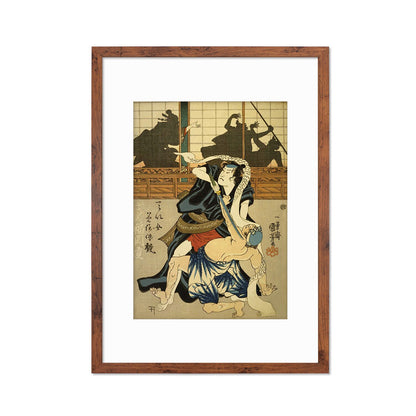 Japanese Samurai Art Print Poster Woodblock Ukiyo-e Kabuki Actors Geisha Utagawa Kuniyoshi Framed Mounted Wall Warrior Sword Tattoo A3 A2