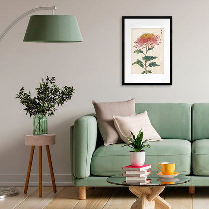 Framed Mounted Japanese Ukiyo-e Wall Art Print Poster Woodblock Keika Hasegawa Chrysanthemums Flowers Landscape Nature Beautiful Calligraphy