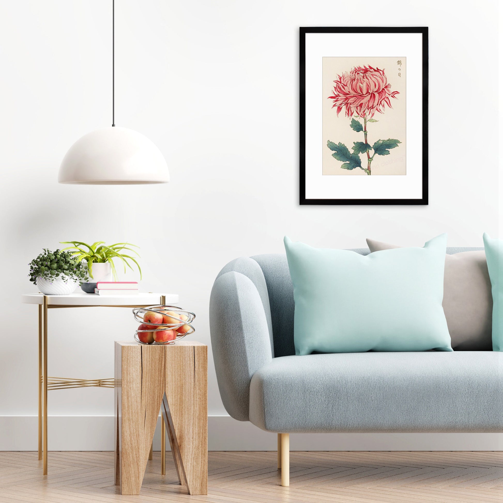 Framed Mounted Japanese Ukiyo-e Wall Art Print Poster Woodblock Keika Hasegawa Chrysanthemums Flowers Landscape Nature Beautiful Calligraphy