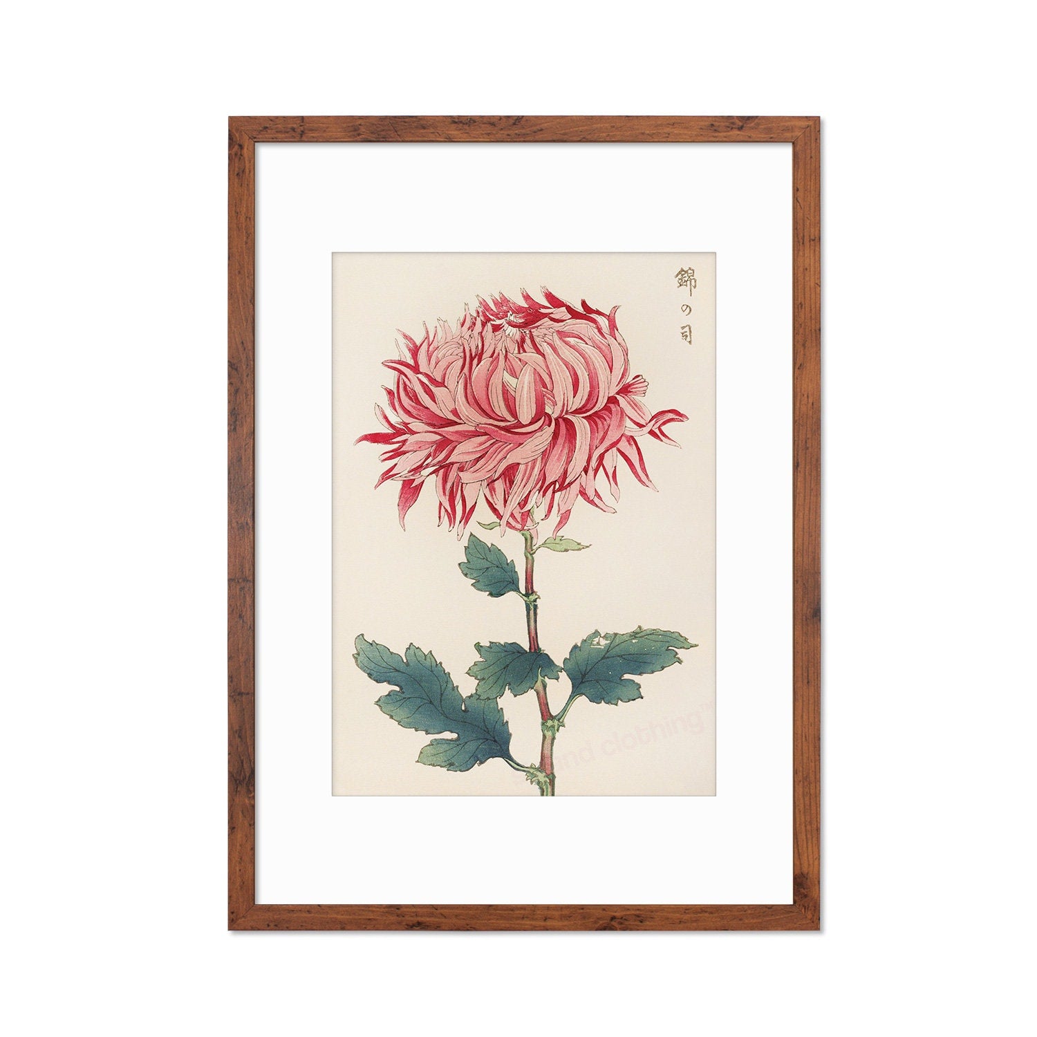 Framed Mounted Japanese Ukiyo-e Wall Art Print Poster Woodblock Keika Hasegawa Chrysanthemums Flowers Landscape Nature Beautiful Calligraphy