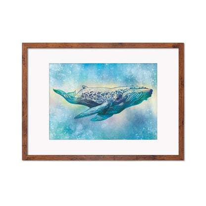 Humpback Whale Art Print Poster Wall Decor Framed Mounted Watercolour Pencil Drawing Frame Sea Orca Dolphin Ocean Nature Planet Earth A3 A2