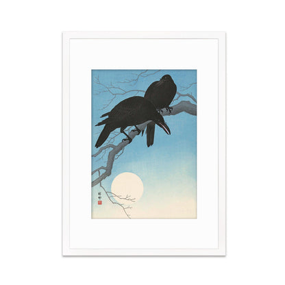 Japanese Art Two Crows Print Poster Woodblock Ukiyo-e Ohara Koson Shoson Raven Moon Bird Framed Mounted Wall Nature Landscape Elegant A3 A2