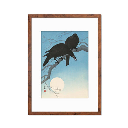 Japanese Art Two Crows Print Poster Woodblock Ukiyo-e Ohara Koson Shoson Raven Moon Bird Framed Mounted Wall Nature Landscape Elegant A3 A2