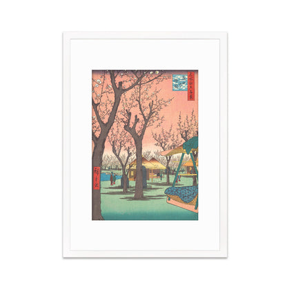 Japanese Art Print Poster Woodblock Ukiyo-e Framed Mounted Wall Hiroshige Plum Garden Kamata Flowers Edo Kyoto Beautiful Calligraphy A2 A3