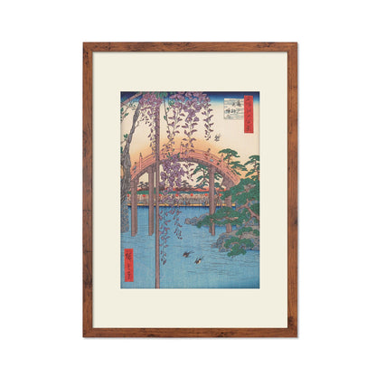 Japanese Art Print Poster Woodblock Ukiyo-e Framed Mounted Wall Hiroshige Kameido Tenjin Keidai Monet Bridge Wisteria Flowers Pretty A2 A3