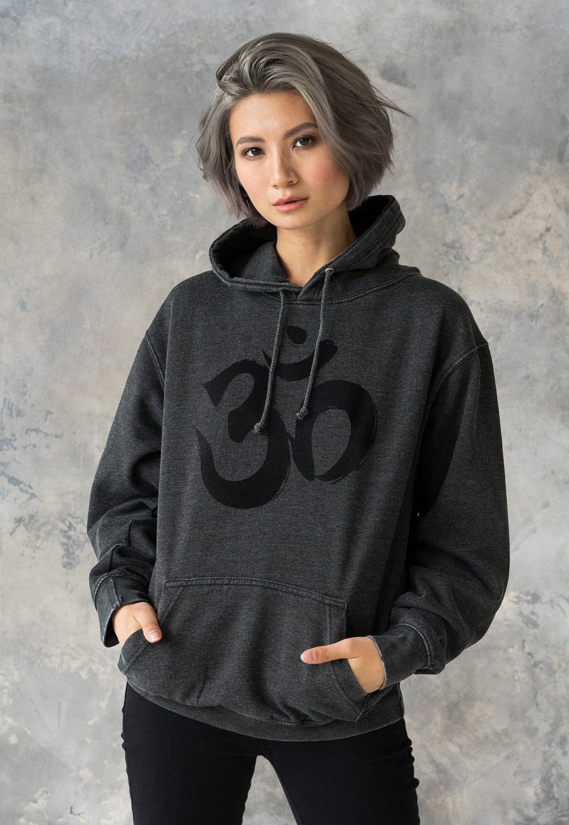 Om Ohm Aum Hoodie Yoga Buddha Meditation Hindu Sanskrit Mindfulness Mandala Womens Girls Men Printed Sweatshirt Washed Brushed Hooded Top