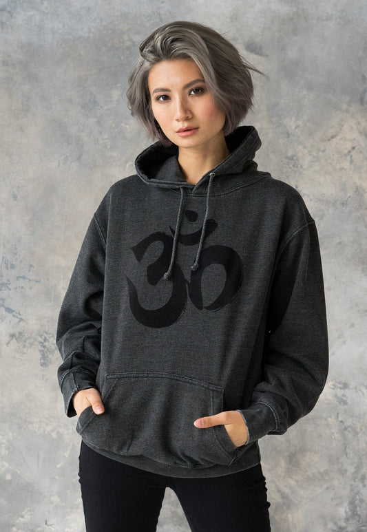 Om Ohm Aum Hoodie Yoga Buddha Meditation Hindu Sanskrit Mindfulness Mandala Womens Girls Men Printed Sweatshirt Washed Brushed Hooded Top