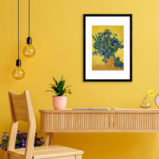 Vincent Van Gogh Art Print Poster Impressionist Iris Vase with Irises Flowers Impressionism Painting Framed Mounted Wall Beautiful A2 A3