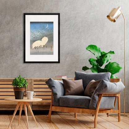 Japanese Art Egrets Cranes Framed Mounted Ukiyo-e Wall Decor Print Poster Woodblock Koson Shoson Heron Bird Calligraphy Beautiful Haiku Cute