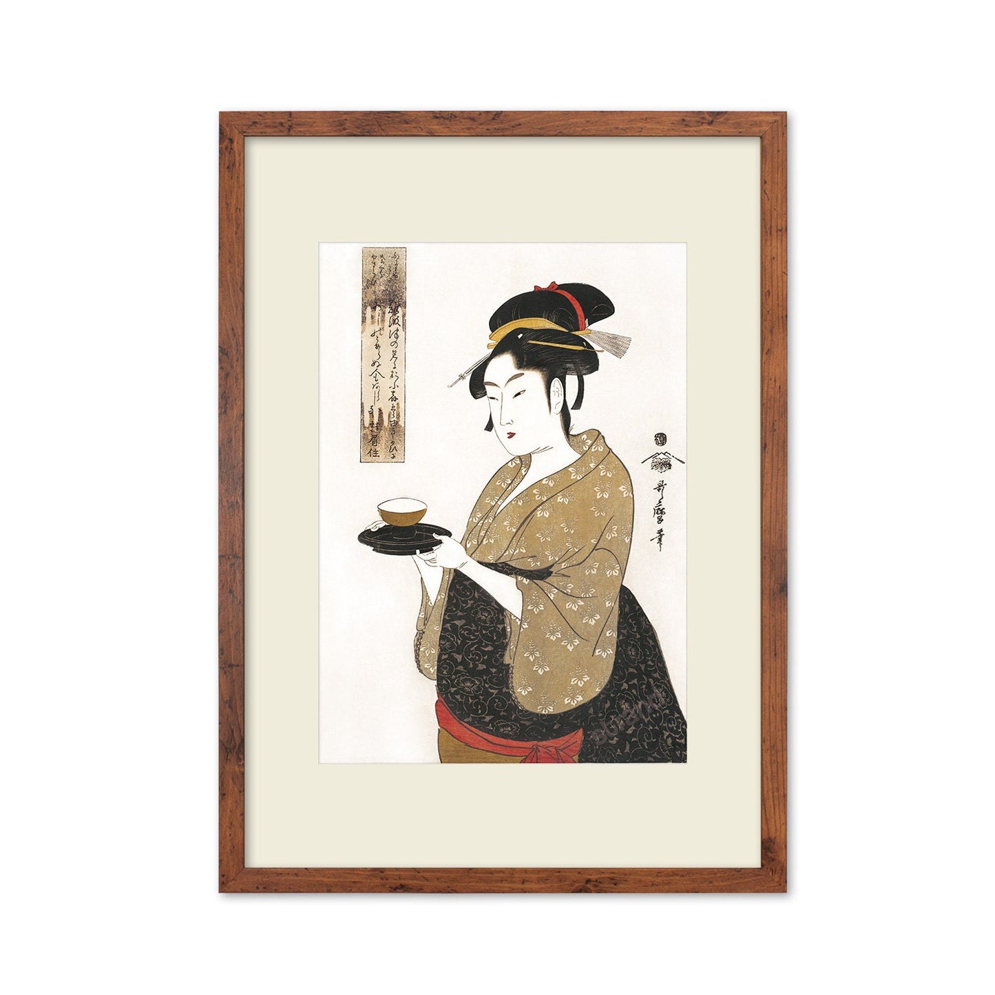 Japanese Art Geisha Framed Mounted Ukiyo-e Wall Decor Print Poster Woodblock Kitagawa Utamaro Bijin Maiko Kimono Calligraphy Beautiful A2 A3
