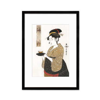 Japanese Art Geisha Framed Mounted Ukiyo-e Wall Decor Print Poster Woodblock Kitagawa Utamaro Bijin Maiko Kimono Calligraphy Beautiful A2 A3