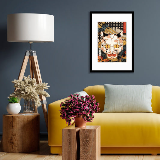 Japanese Art Monster Cat Framed Mounted Ukiyo-e Wall Decor Print Poster Woodblock Yoshifuji Yokai Ghost Horror Neko Tattoo Calligraphy A2 A3