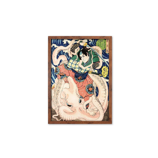 Japanese Art Samurai Octopus Framed Mounted Ukiyo-e Wall Decor Print Poster Woodblock Warrior Bushido Utagawa Kuniyoshi Tattoo Calligraphy