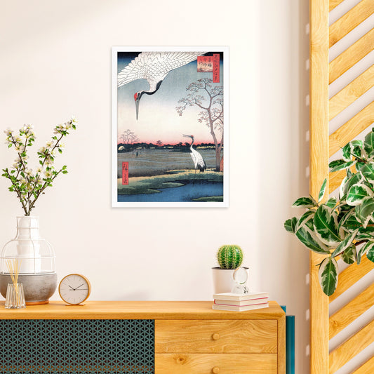 Japanese Art Cranes Framed Mounted Ukiyo-e Wall Decor Print Poster Woodblock Birds Minowa Hiroshige Utagawa Landscape Tattoo Calligraphy
