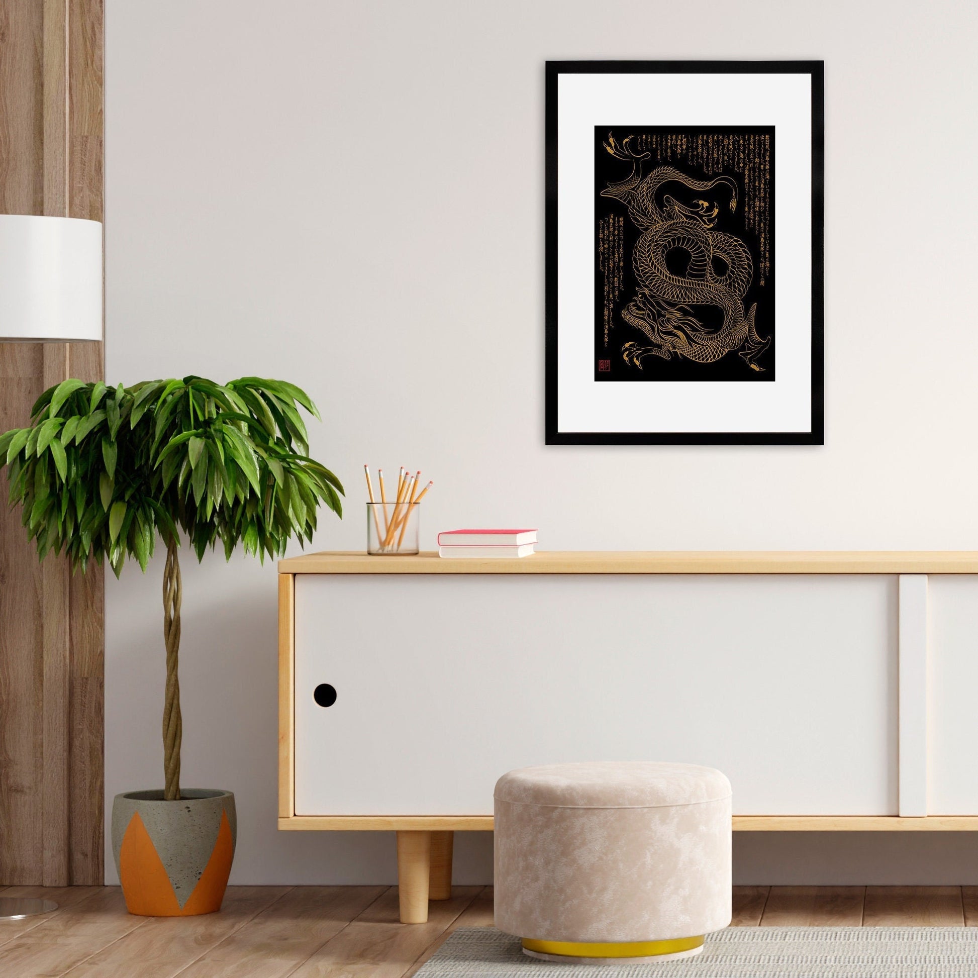 Japanese Dragon Art Framed Mounted Ukiyo-e Wall Decor Print Poster Woodblock Naga Monster Yokai Judo Karate Samurai Ninja Tattoo Calligraphy