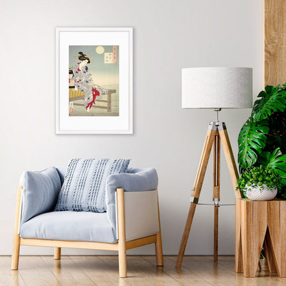 Japanese Art Geisha Framed Mounted Ukiyo-e Wall Decor Print Poster Woodblock Tsukioka Yoshitoshi Maiko Bijin Kimono Beautiful Pretty A2 A3