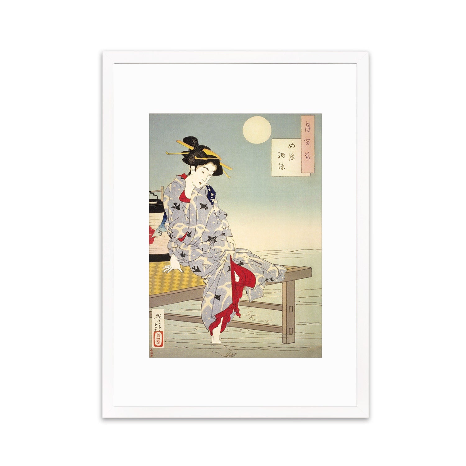 Japanese Art Geisha Framed Mounted Ukiyo-e Wall Decor Print Poster Woodblock Tsukioka Yoshitoshi Maiko Bijin Kimono Beautiful Pretty A2 A3
