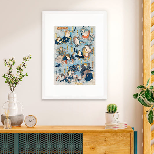 Japanese Art Frogs Print Poster Woodblock Ukiyo-e Framed Mounted Wall Utagawa Kuniyoshi Samurai Kabuki Toad Tattoo Cute Kawaii Calligraphy