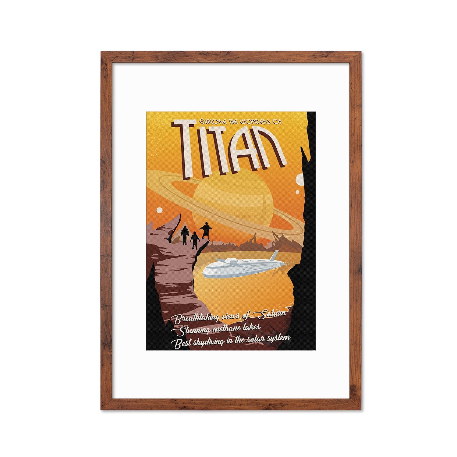 Planet Moon Titan Art Framed Mounted Wall Decor Print Retro Space Flight Travel Poster Science Sci Fi Geek Astronomy Cosmos Solar System Io